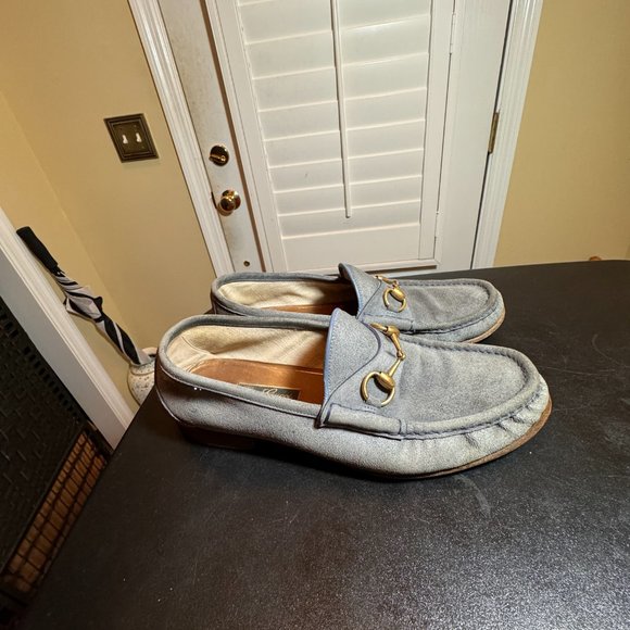 Gucci size 10 blue/grey suede horsebit slipon loafer shoes - Picture 3 of 15